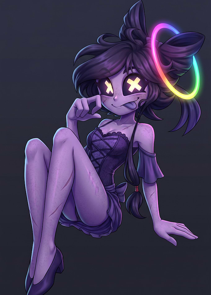 Anime Girl with Glowing Eyes and Halo