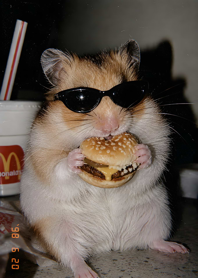 Cool Hamster Eating Burger Funny Fast Food Poster Art