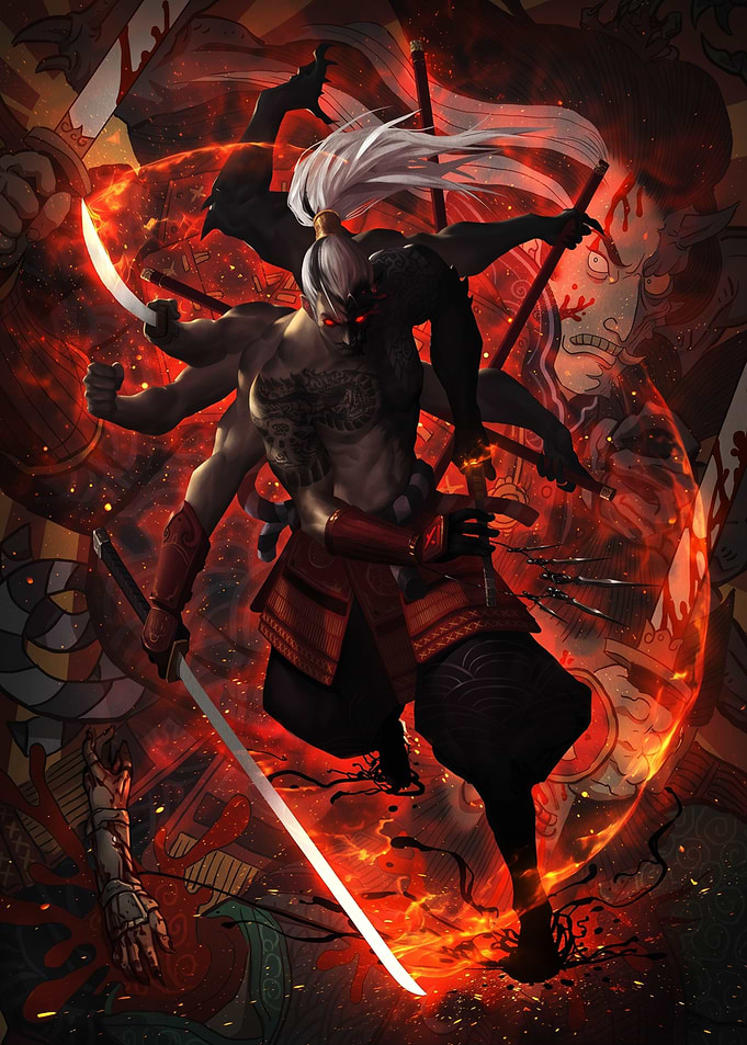 Multi-armed Samurai Warrior in Battle