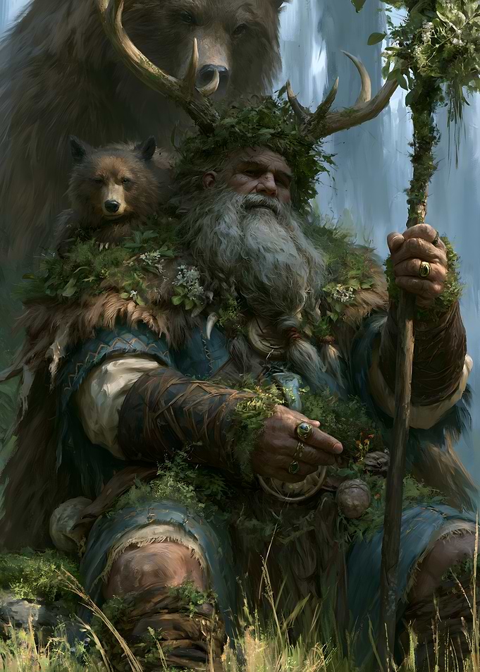 Forest Druid Guardian with Bears and Antlers