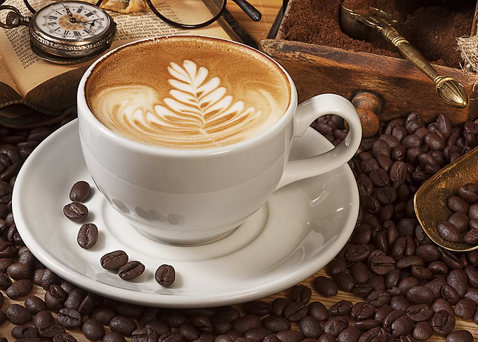 Latte Art Coffee with Beans and Watch