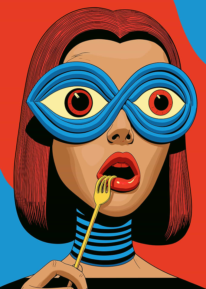 Pop Art Woman Eating with Fork