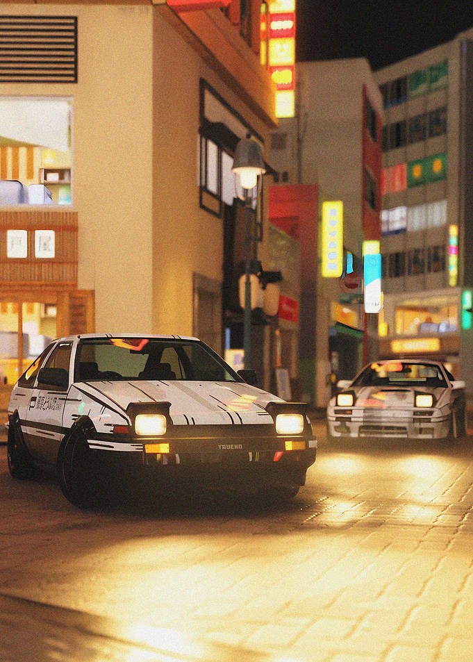 Night Street Race with Classic Cars
