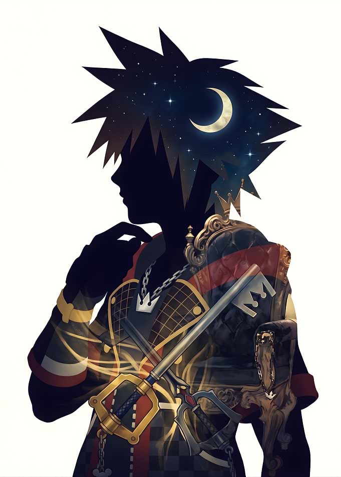 Kingdom Hearts Sora Silhouette with Night Sky and Keyblade