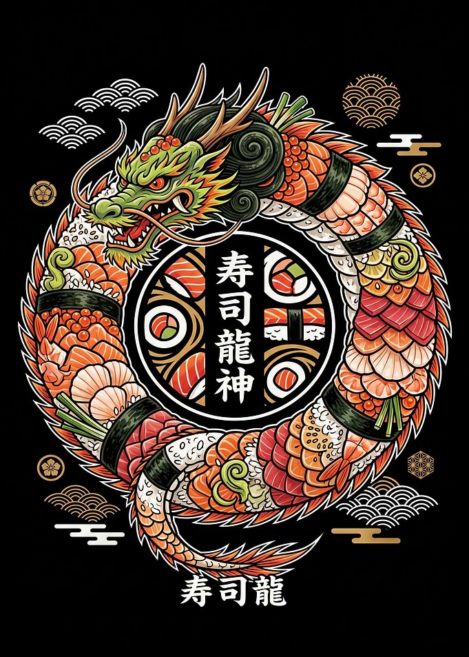 Sushi Dragon with Japanese Text