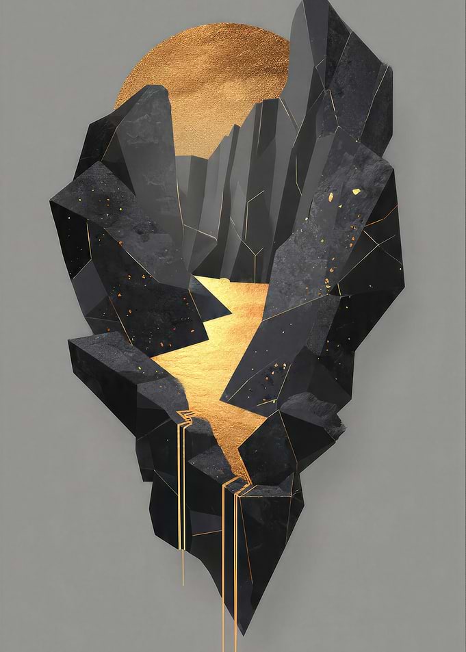 Abstract Geometric Landscape with Gold Accents
