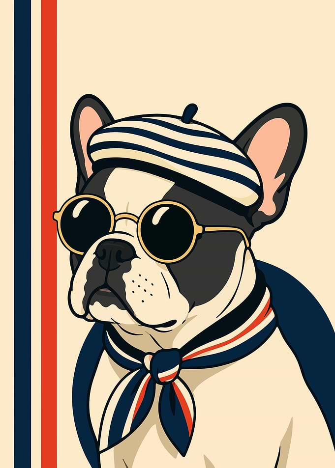 French Bulldog in Beret and Scarf