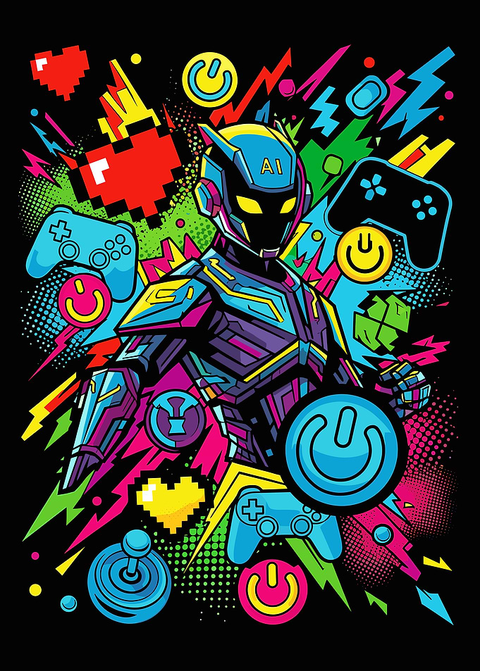 Cyberpunk AI Robot Gamer Art