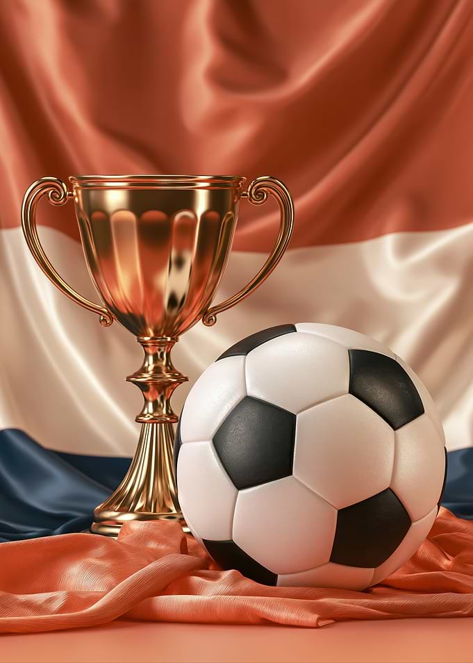 Soccer Trophy and Ball with Dutch Flag