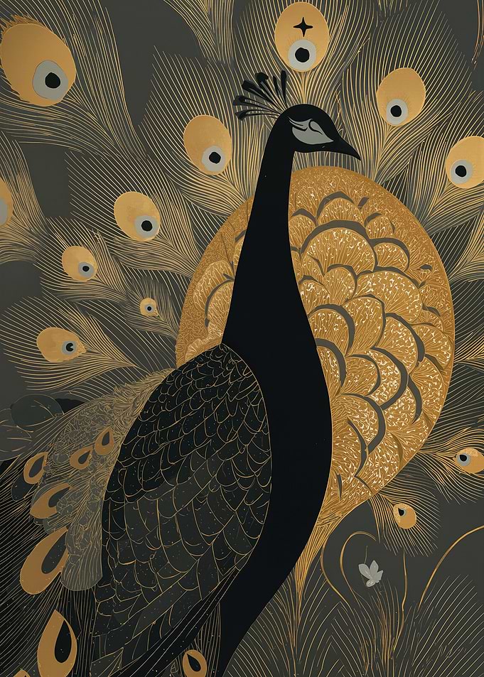 Elegant Black Peacock with Golden Feathers