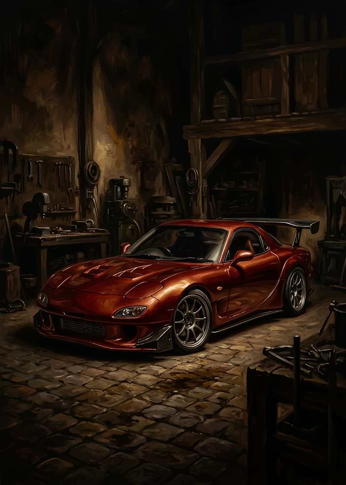 Red Sports Car in a Workshop