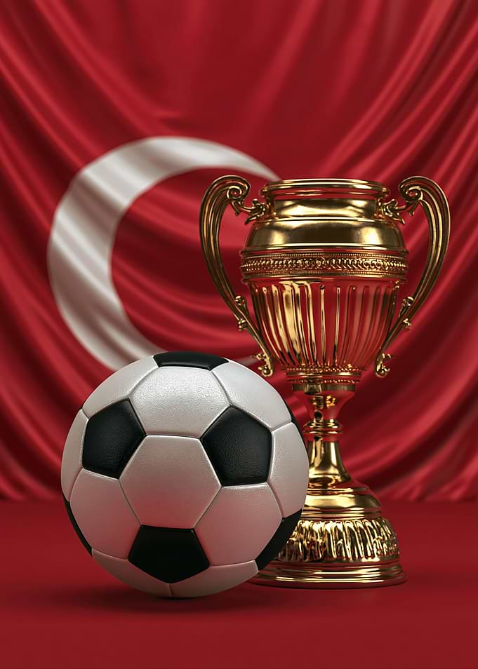 Soccer Trophy and Ball with Turkish Flag