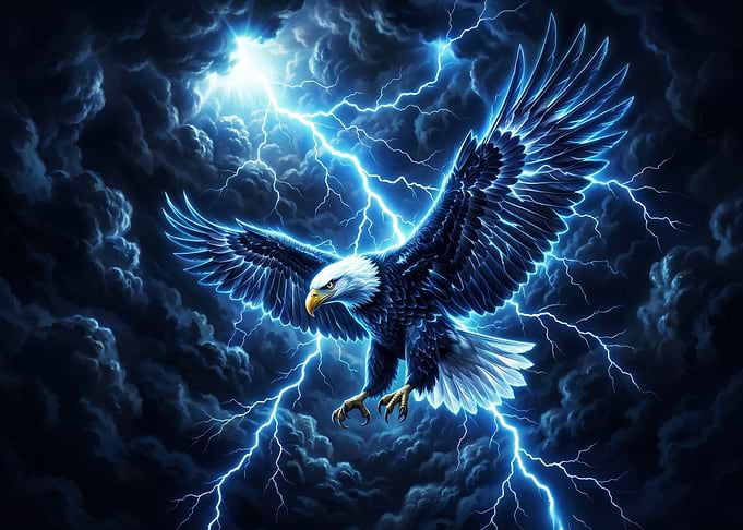 Eagle in Lightning Storm