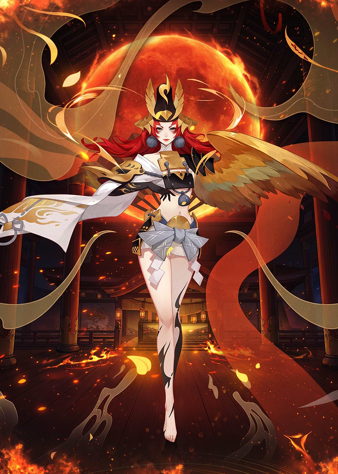 Phoenix Goddess with Fiery Background
