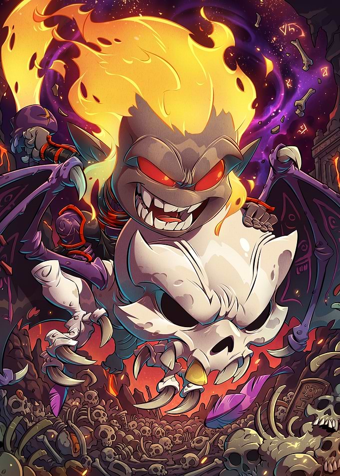 Fiery Demon Riding a Skull