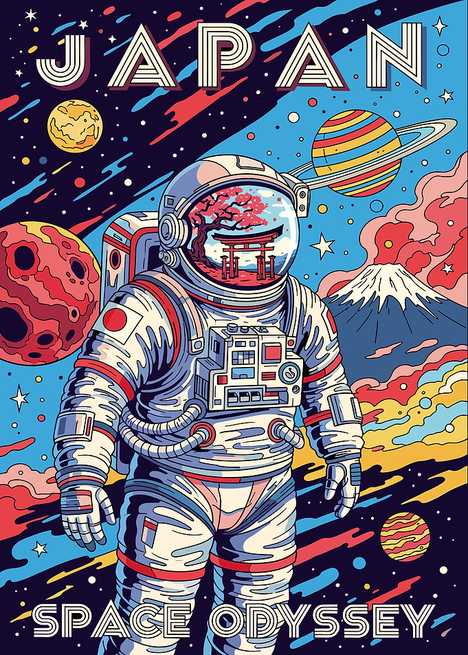 Astronaut in Space with Japanese Elements
