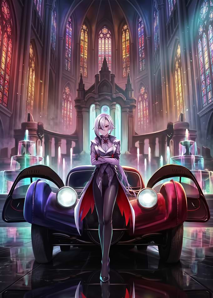 Anime Girl in a Vintage Car