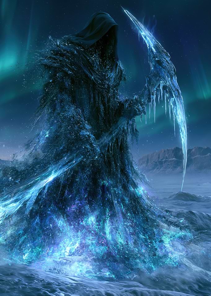 Ice Grim Reaper in Arctic Landscape