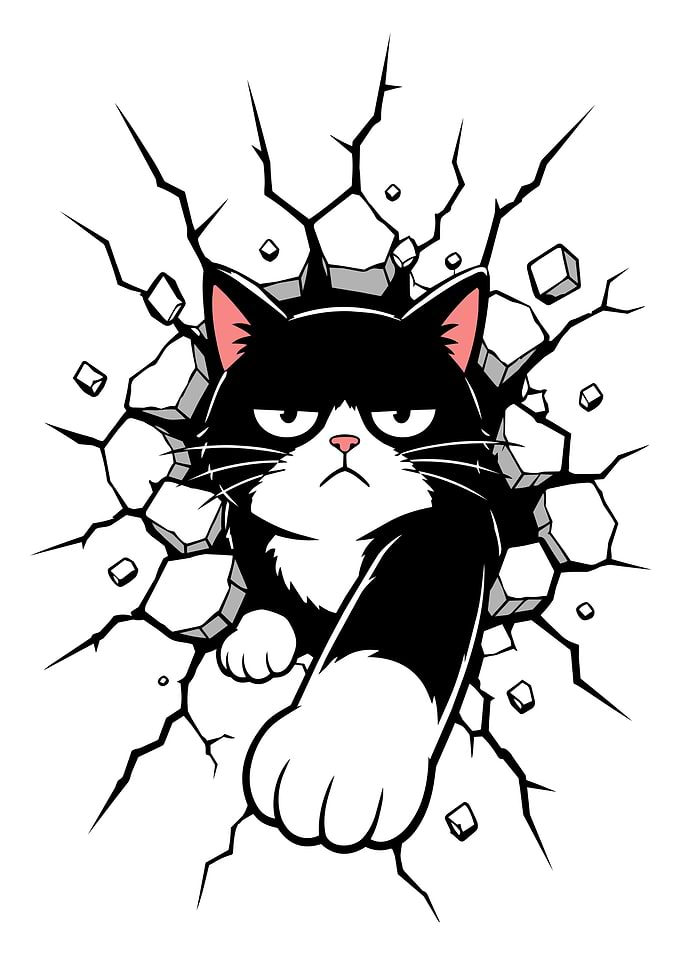 Grumpy Cat Smashing Through a Wall