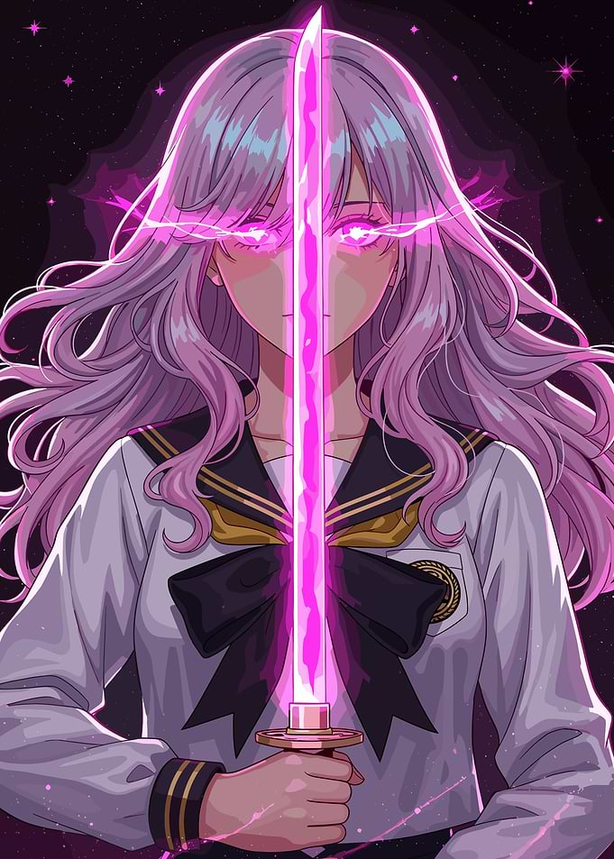 Anime Girl with Glowing Pink Sword