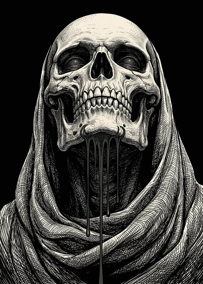 Grim Reaper Skull with Dripping Blood