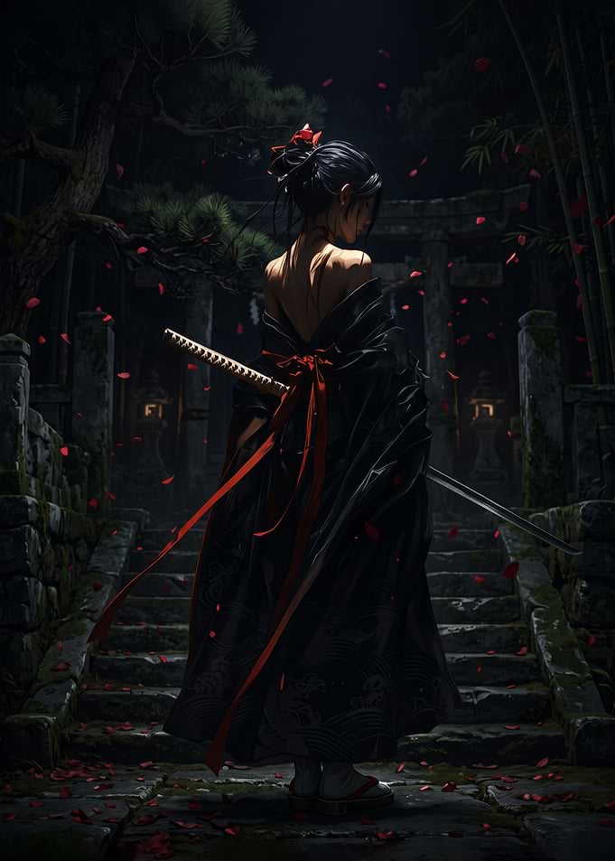 Samurai Woman in Dark Garden