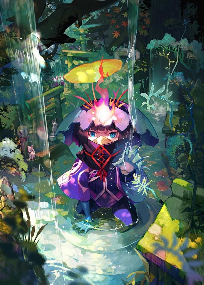 Mystical Forest Creature in Waterfall