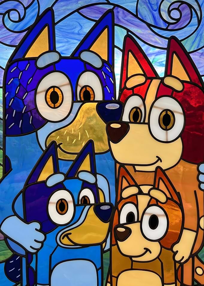 Bluey Family Stained Glass Art