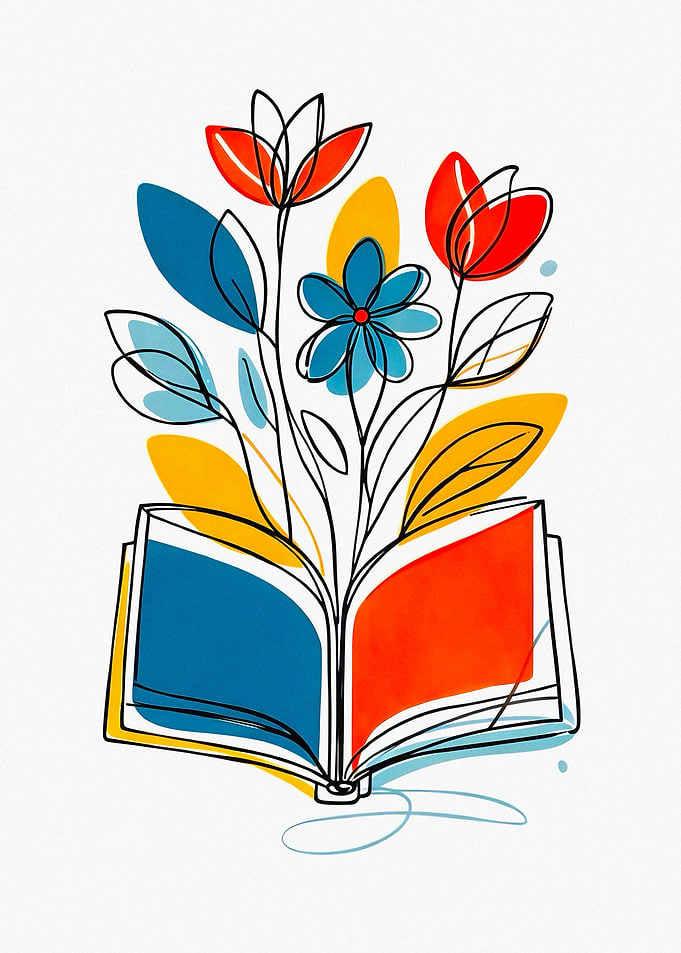 Open book with blooming flowers