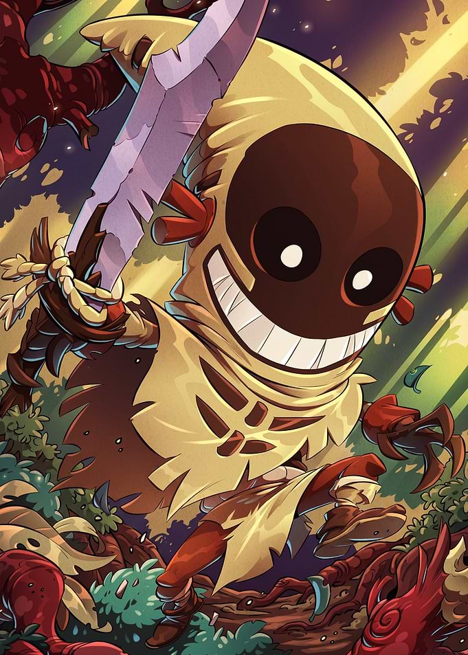Creepy Smiling Character with Sword