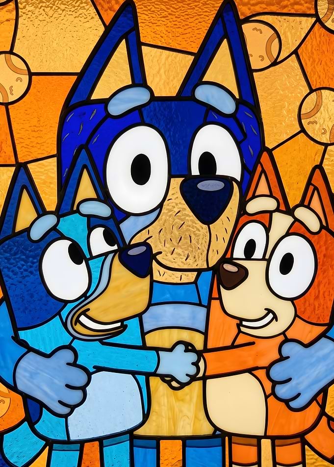 Bluey Family Stained Glass Art