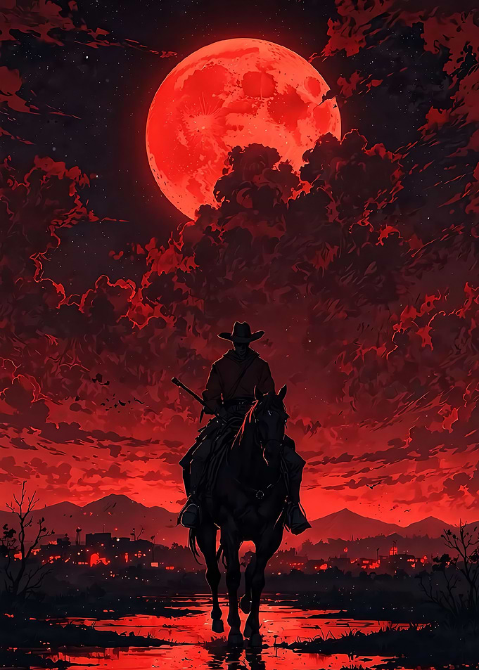 Cowboy Under a Blood Moon