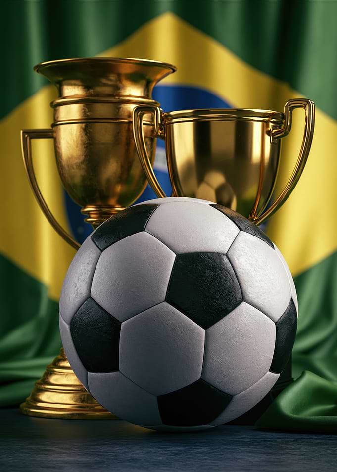 Brazilian Football Trophies and Ball