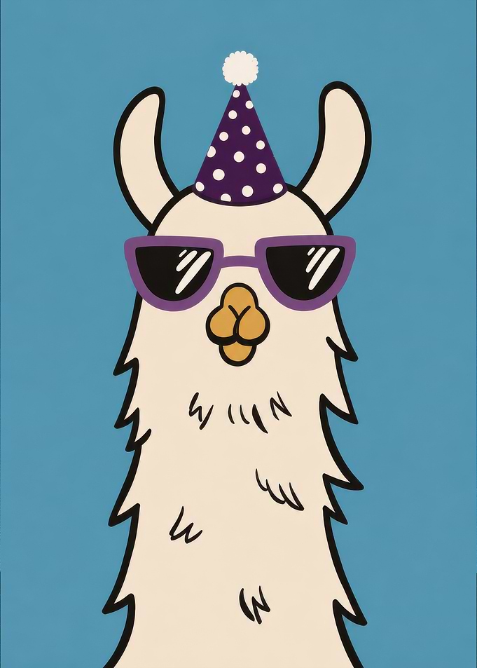 Cool Llama Wearing Sunglasses and Party Hat