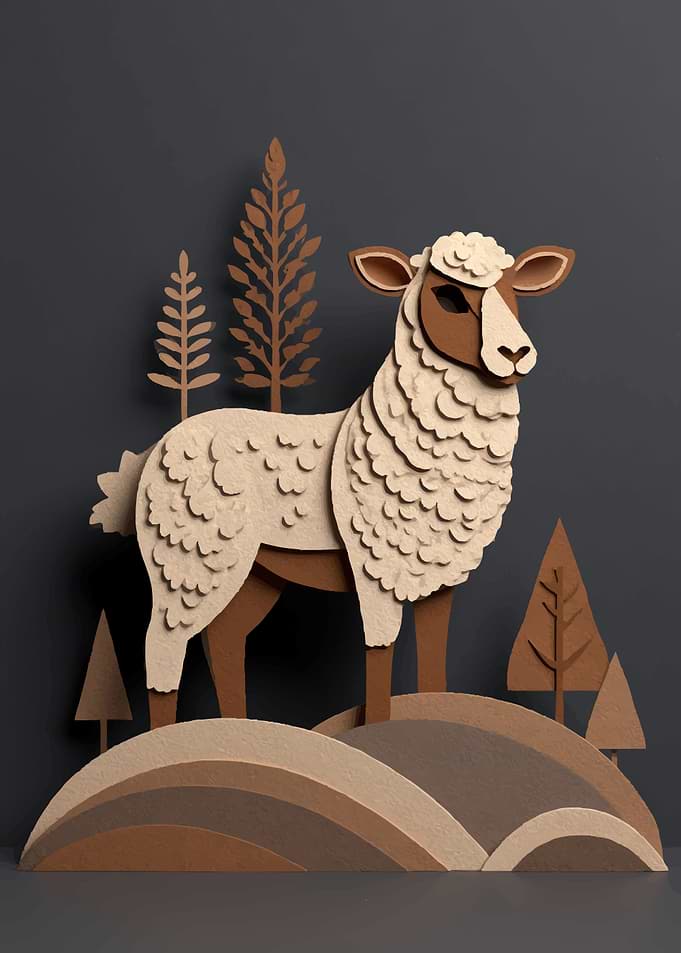Paper Sheep in a Forest