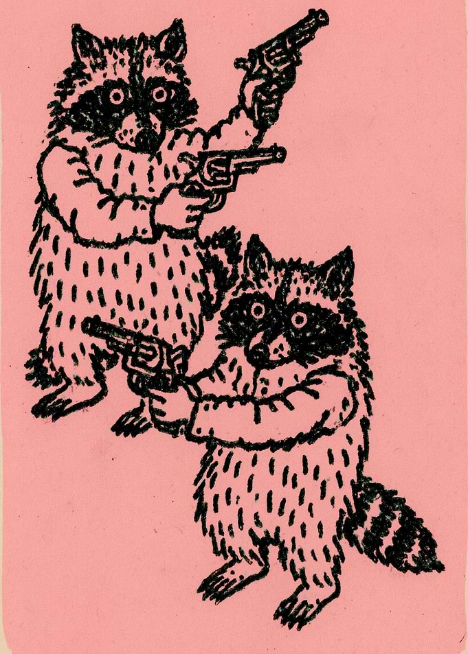 Two Raccoons with Guns