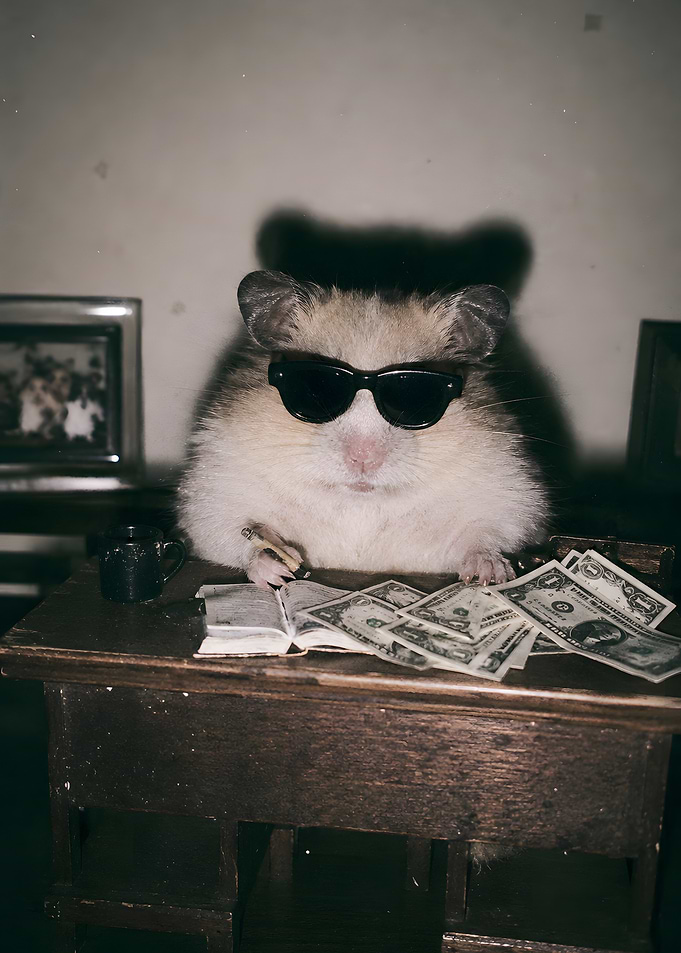 Boss Hamster Gangster Sunglasses Money Desk Funny Art