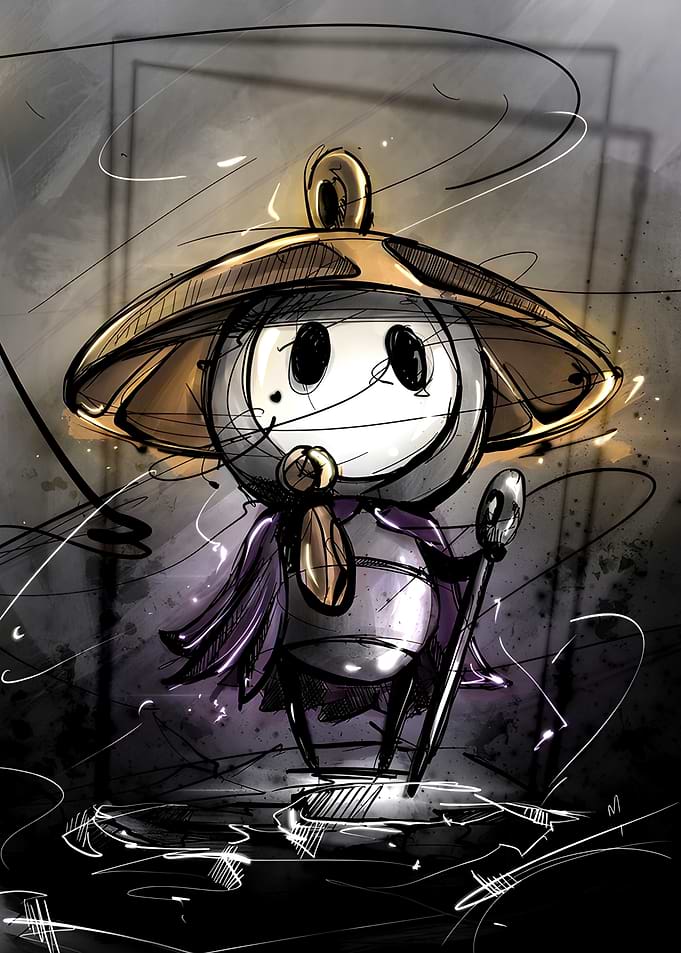 Hollow Knight character with staff