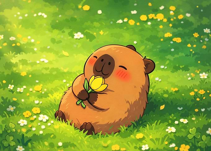 Cute Capybara with Flower