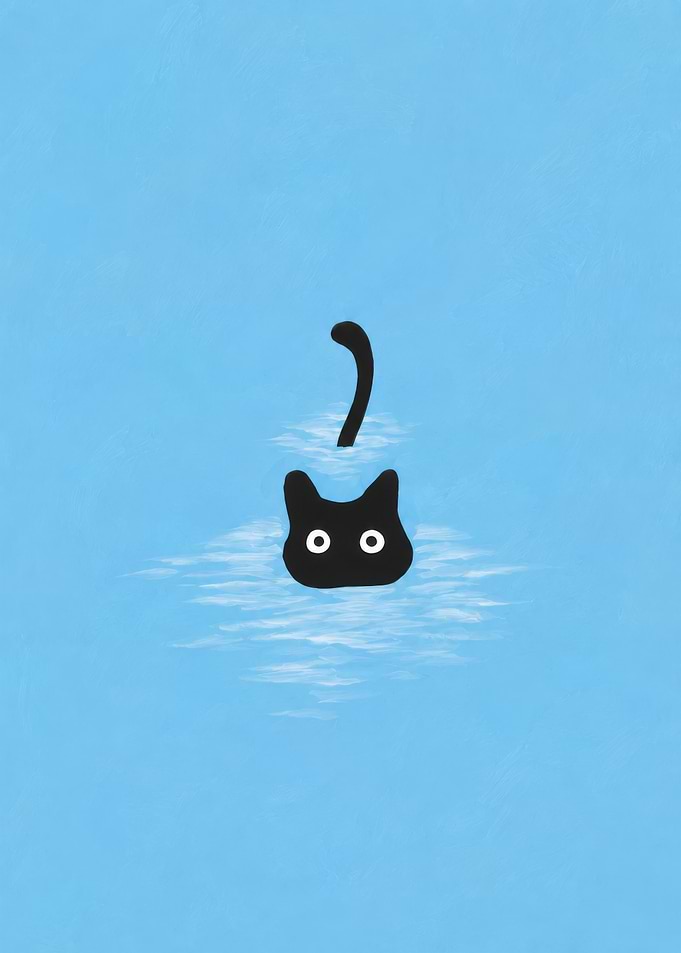Black Cat in Blue Water