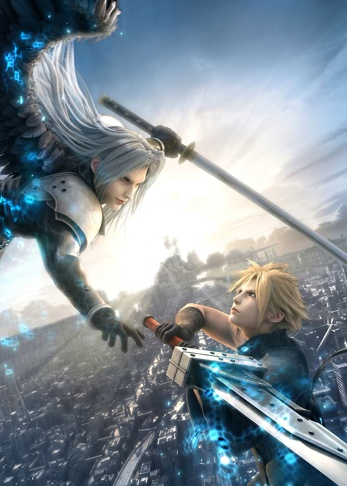Cloud and Sephiroth in battle