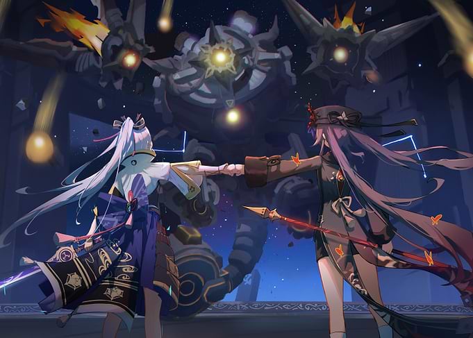 Anime characters facing giant robots
