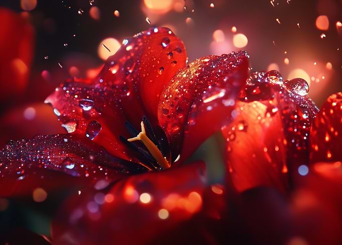 Red Tulip with Water Droplets