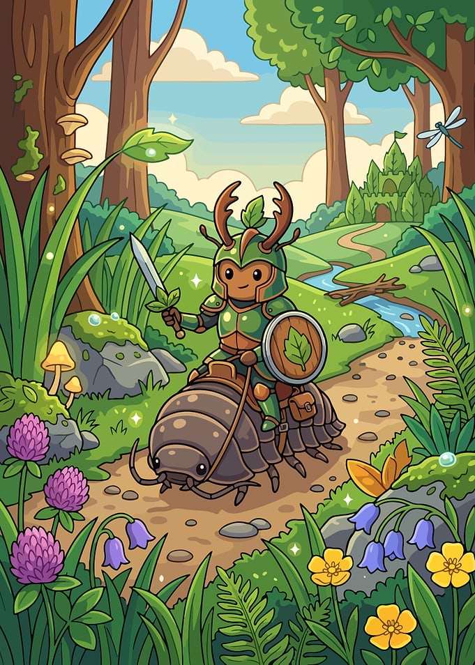 Cute Beetle Knight Riding an Armadillo Bug