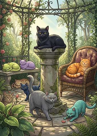 Cats in a Garden Gazebo