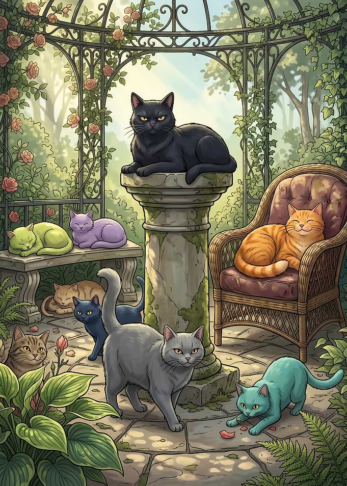 Cats in a Garden Gazebo