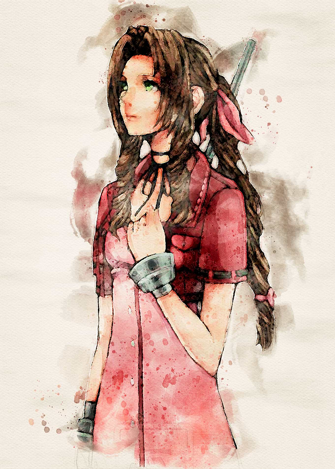 Aerith Gainsborough Watercolor Art