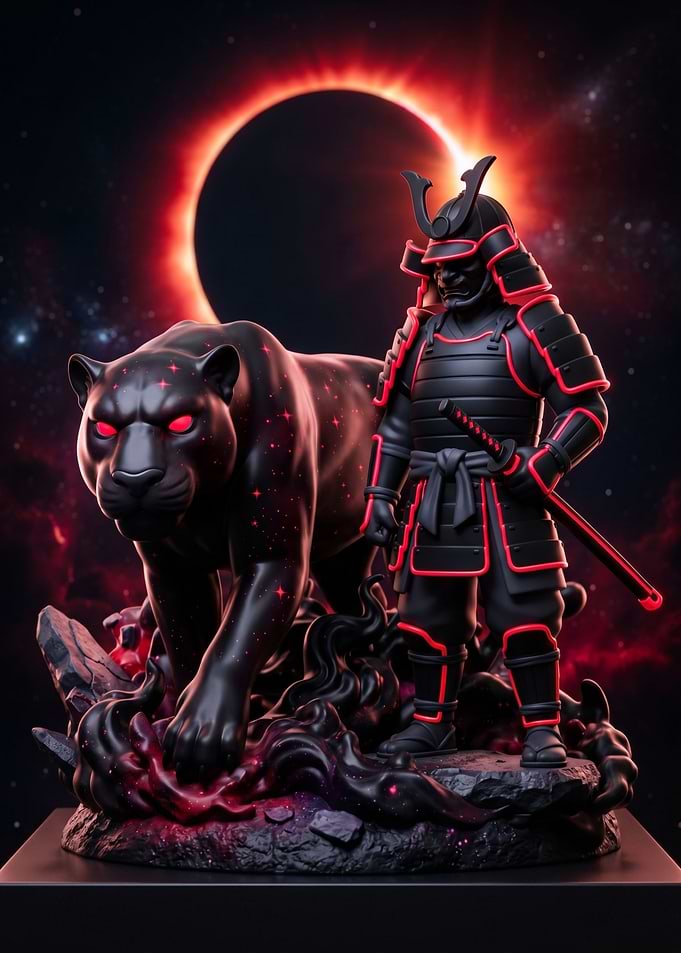Samurai Warrior with Panther and Eclipse