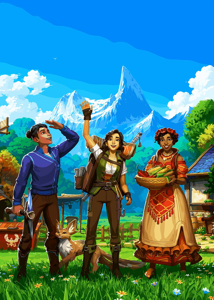 Adventurers in a Sunny Landscape