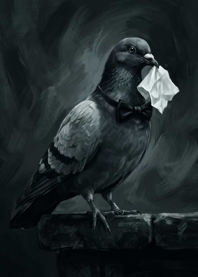 Pigeon with Bow Tie and Note Funny Toilet humor